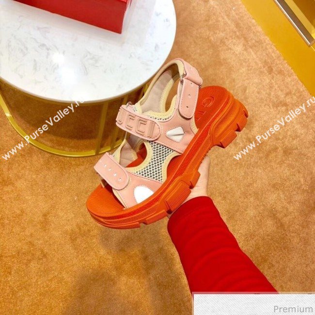 Gucci Flat Leather and Mesh Sandal 549909 Pink 2019(For Women and Men) (SIYA-9031945)