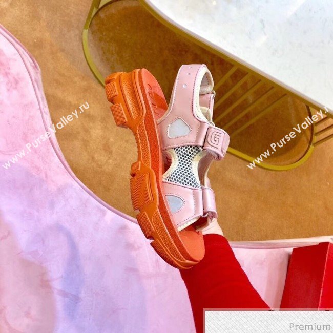 Gucci Flat Leather and Mesh Sandal 549909 Pink 2019(For Women and Men) (SIYA-9031945)