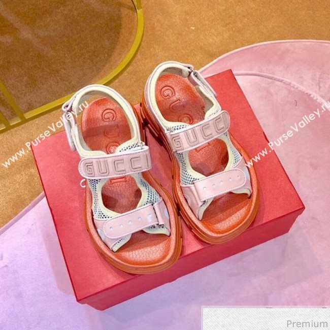 Gucci Flat Leather and Mesh Sandal 549909 Pink 2019(For Women and Men) (SIYA-9031945)