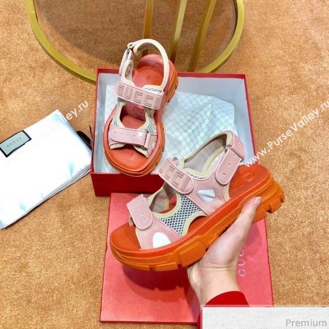 Gucci Flat Leather and Mesh Sandal 549909 Pink 2019(For Women and Men) (SIYA-9031945)
