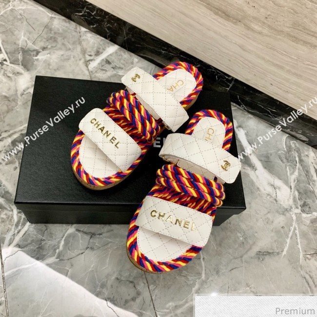 Chanel Flat Cord Slide Sandals G34603 White/Pink 2019 (A8-9031951)