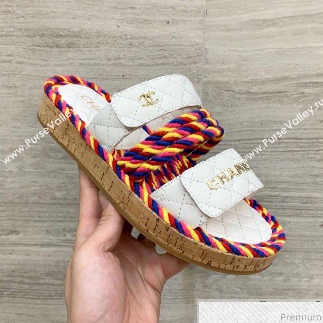 Chanel Flat Cord Slide Sandals G34603 White/Pink 2019 (A8-9031951)
