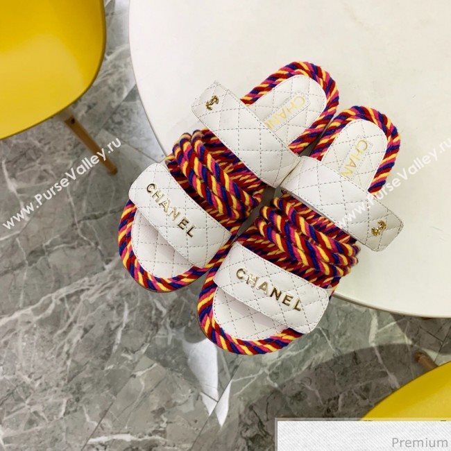 Chanel Flat Cord Slide Sandals G34603 White/Pink 2019 (A8-9031951)