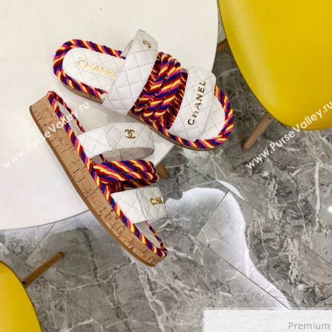 Chanel Flat Cord Slide Sandals G34603 White/Pink 2019 (A8-9031951)