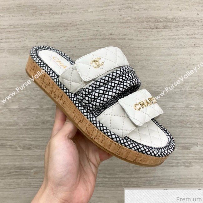 Chanel Flat Cord Slide Sandals G34603 White/Black 2019 (A8-9031949)