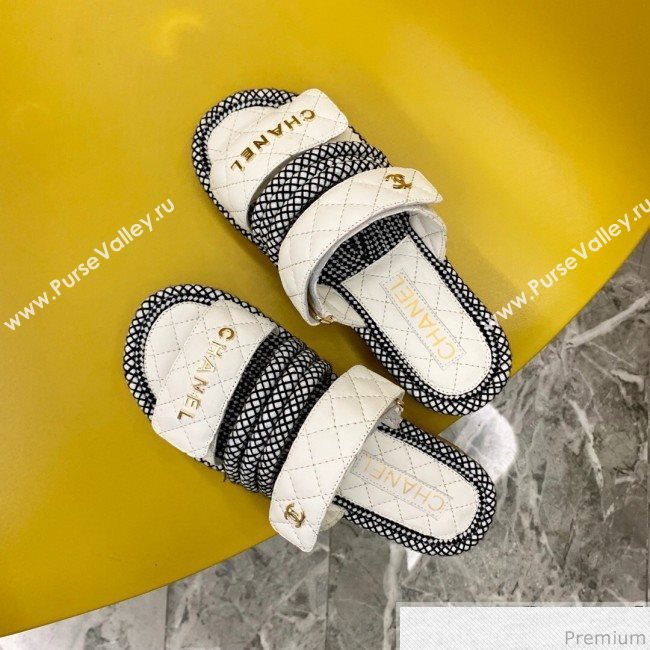 Chanel Flat Cord Slide Sandals G34603 White/Black 2019 (A8-9031949)