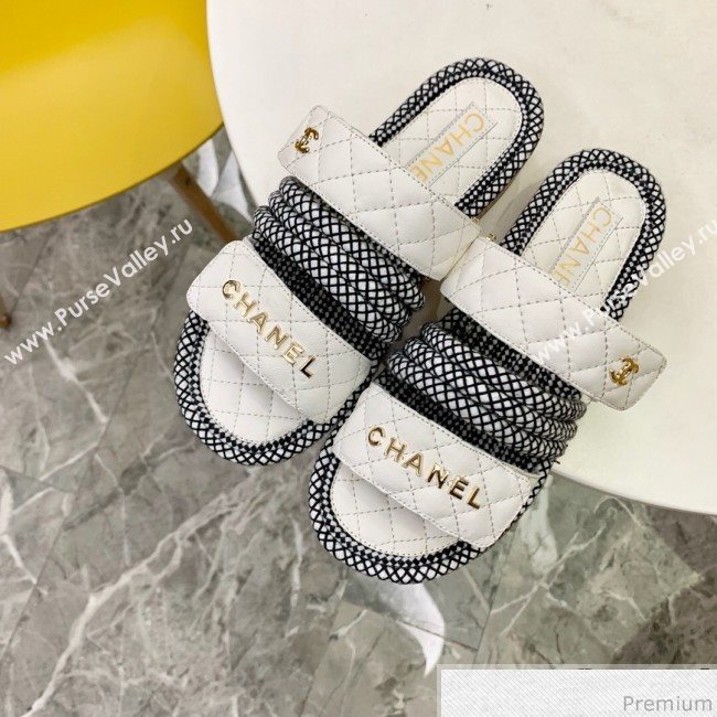Chanel Flat Cord Slide Sandals G34603 White/Black 2019 (A8-9031949)