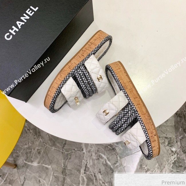 Chanel Flat Cord Slide Sandals G34603 White/Black 2019 (A8-9031949)