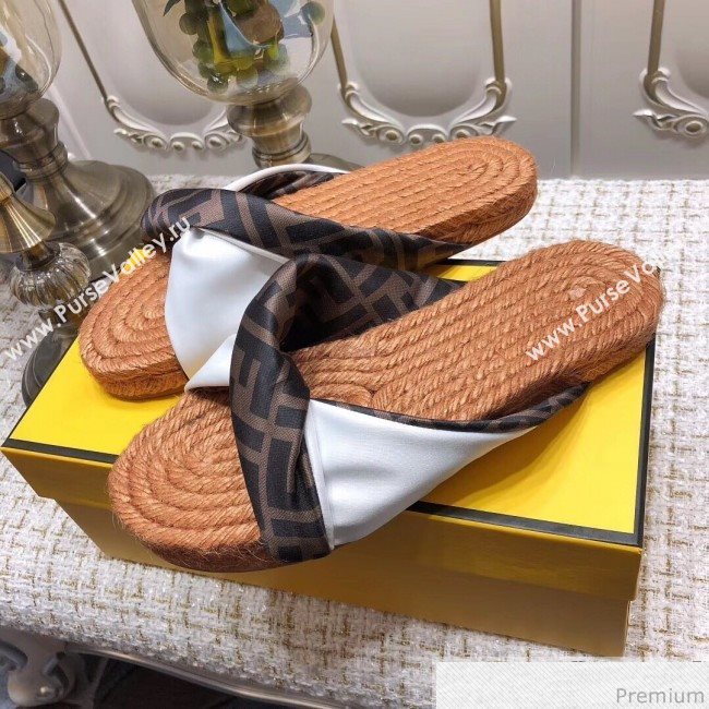 Fendi Twist Flat Satin Slide Sandals White 2019 (ANDI-9032002)