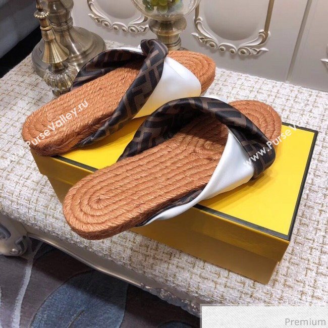 Fendi Twist Flat Satin Slide Sandals White 2019 (ANDI-9032002)