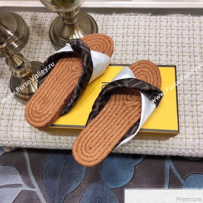 Fendi Twist Flat Satin Slide Sandals White 2019 (ANDI-9032002)