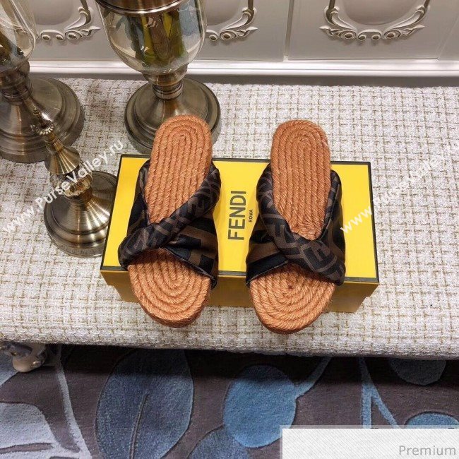 Fendi Twist Flat Satin Slide Sandals Coffee 2019 (ANDI-9032003)