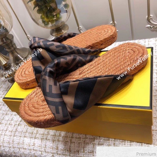 Fendi Twist Flat Satin Slide Sandals Coffee 2019 (ANDI-9032003)