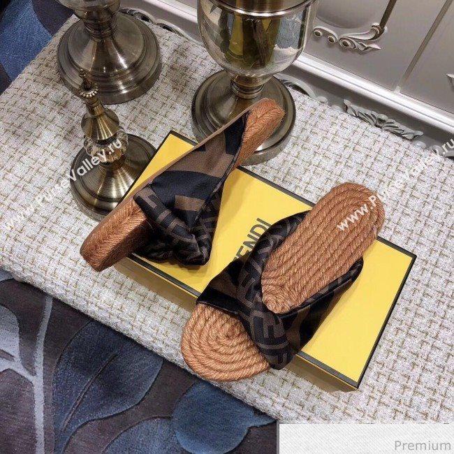 Fendi Twist Flat Satin Slide Sandals Coffee 2019 (ANDI-9032003)