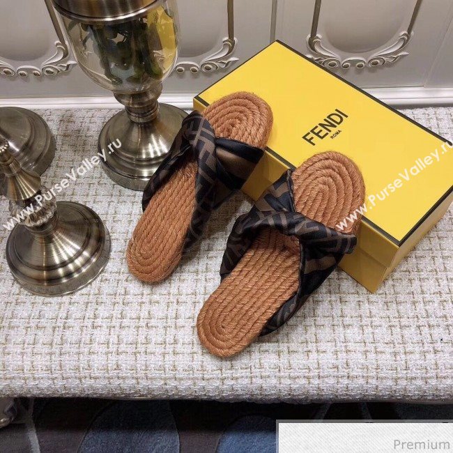 Fendi Twist Flat Satin Slide Sandals Coffee 2019 (ANDI-9032003)