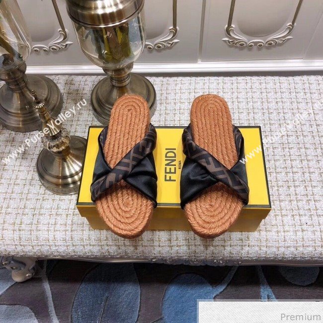 Fendi Twist Flat Satin Slide Sandals Black 2019 (ANDI-9032001)