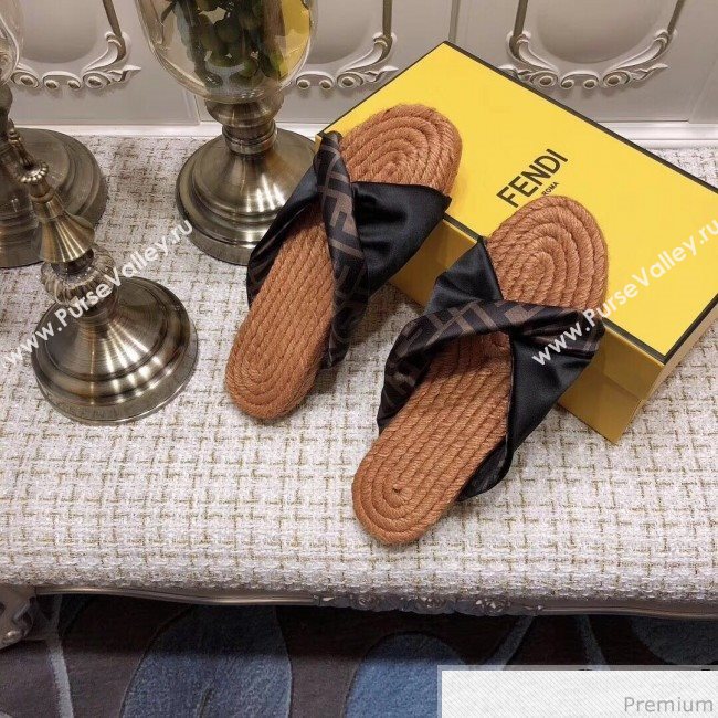 Fendi Twist Flat Satin Slide Sandals Black 2019 (ANDI-9032001)
