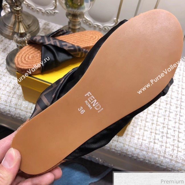 Fendi Twist Flat Satin Slide Sandals Black 2019 (ANDI-9032001)