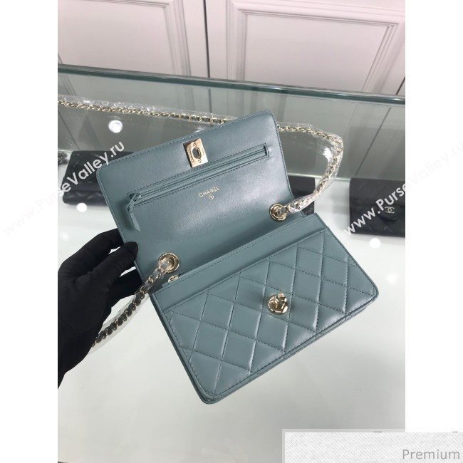 Chanel Metallic Band Lambskin Wallet on Chain WOC Bag Light Blue 2019 (HOT-9031801)