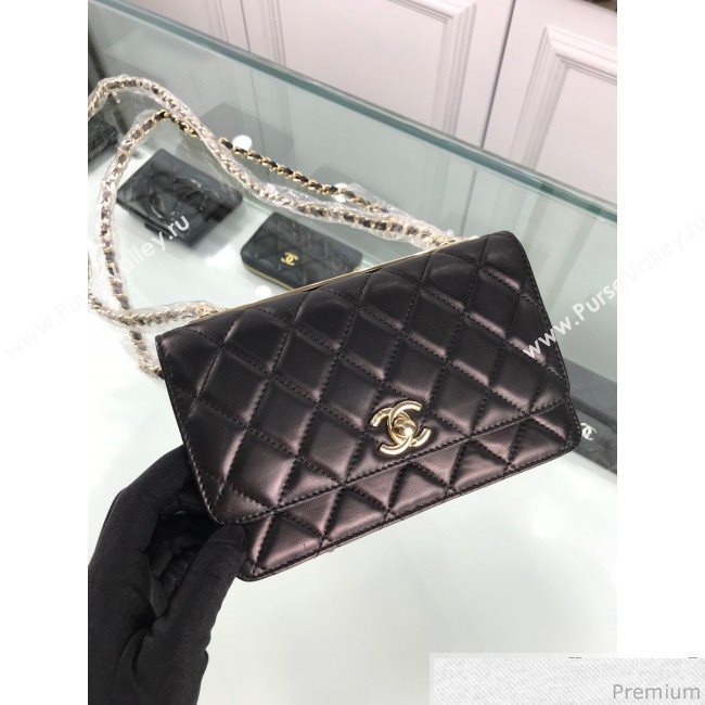 Chanel Metallic Band Lambskin Wallet on Chain WOC Bag Black 2019 (HOT-9031802)