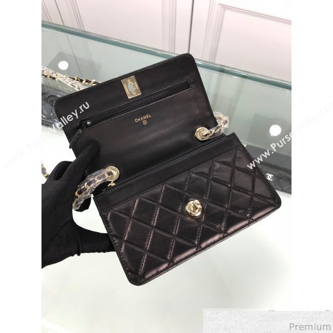 Chanel Metallic Band Lambskin Wallet on Chain WOC Bag Black 2019 (HOT-9031802)