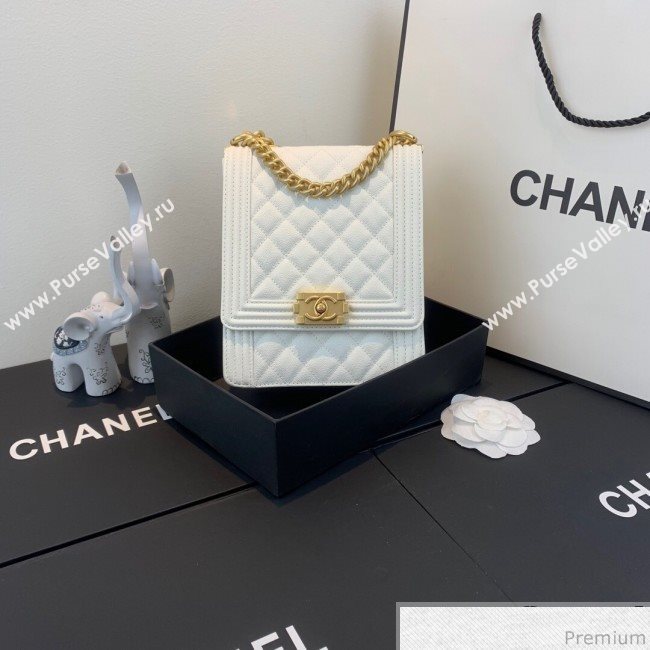 Chanel Grained Calfskin Boy Flap Bag AS0130 White/Gold 2019 (SSZ-9031805)