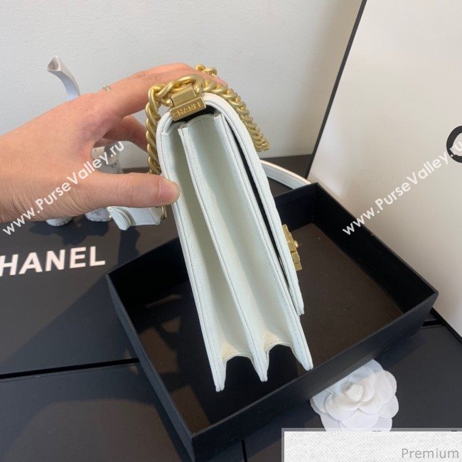 Chanel Grained Calfskin Boy Flap Bag AS0130 White/Gold 2019 (SSZ-9031805)