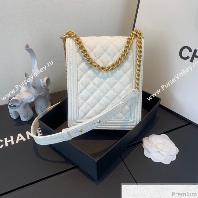 Chanel Grained Calfskin Boy Flap Bag AS0130 White/Gold 2019 (SSZ-9031805)