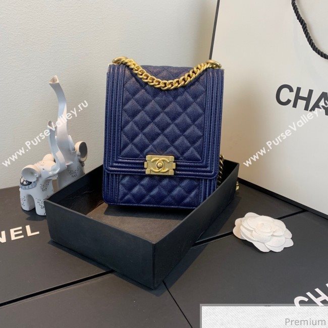 Chanel Grained Calfskin Boy Flap Bag AS0130 Royal Blue/Gold 2019 (SSZ-9031808)