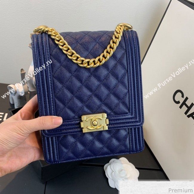 Chanel Grained Calfskin Boy Flap Bag AS0130 Royal Blue/Gold 2019 (SSZ-9031808)
