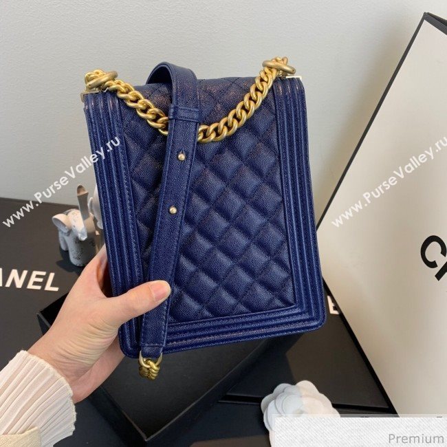 Chanel Grained Calfskin Boy Flap Bag AS0130 Royal Blue/Gold 2019 (SSZ-9031808)