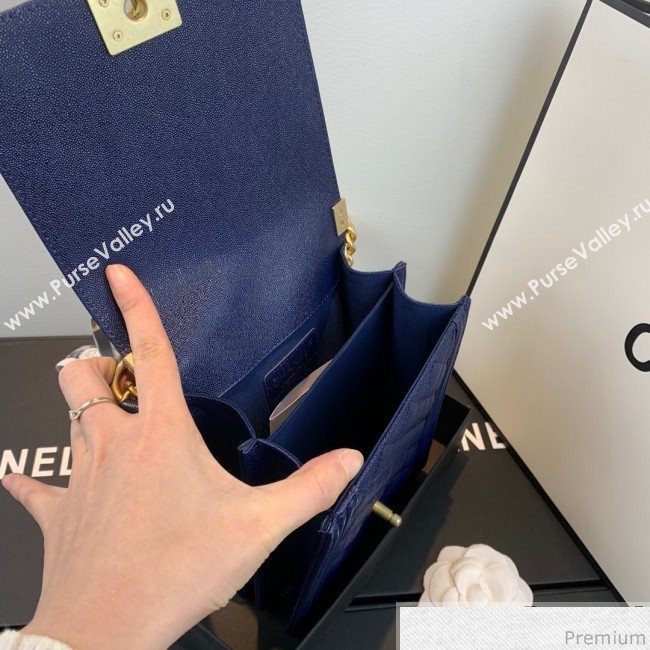 Chanel Grained Calfskin Boy Flap Bag AS0130 Royal Blue/Gold 2019 (SSZ-9031808)