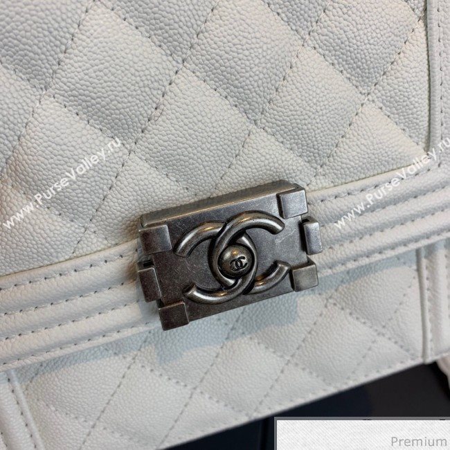 Chanel Grained Calfskin Boy Flap Bag AS0130 White/Silver 2019 (SSZ-9031807)