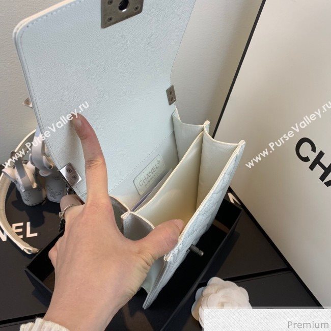 Chanel Grained Calfskin Boy Flap Bag AS0130 White/Silver 2019 (SSZ-9031807)