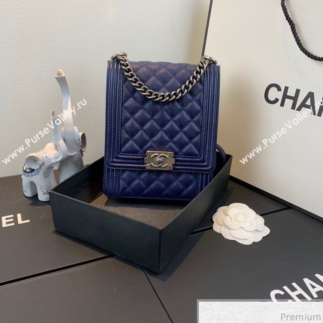 Chanel Grained Calfskin Boy Flap Bag AS0130 Royal Blue/Silver 2019 (SSZ-9031809)