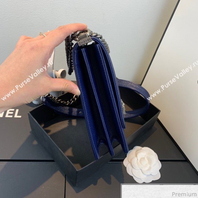 Chanel Grained Calfskin Boy Flap Bag AS0130 Royal Blue/Silver 2019 (SSZ-9031809)