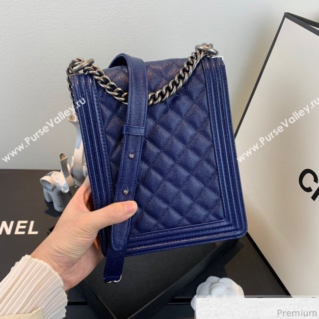 Chanel Grained Calfskin Boy Flap Bag AS0130 Royal Blue/Silver 2019 (SSZ-9031809)