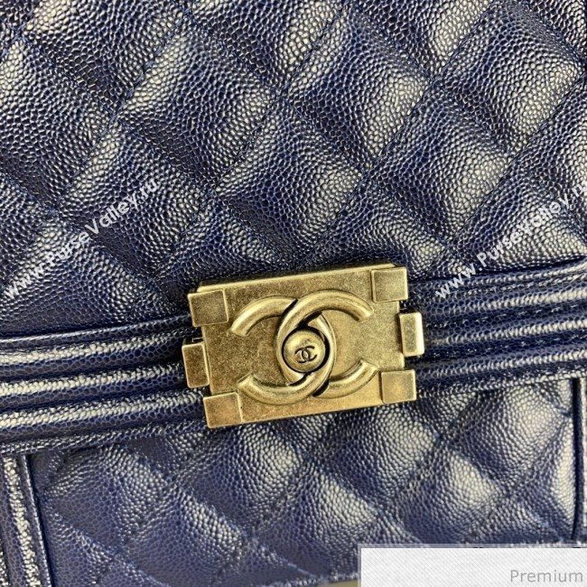 Chanel Grained Calfskin Boy Flap Bag AS0130 Royal Blue/Silver 2019 (SSZ-9031809)