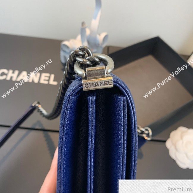Chanel Grained Calfskin Boy Flap Bag AS0130 Royal Blue/Silver 2019 (SSZ-9031809)