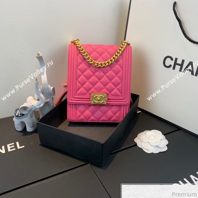 Chanel Grained Calfskin Boy Flap Bag AS0130 Pink/Gold 2019 (SSZ-9031810)