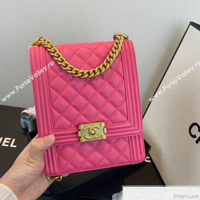 Chanel Grained Calfskin Boy Flap Bag AS0130 Pink/Gold 2019 (SSZ-9031810)
