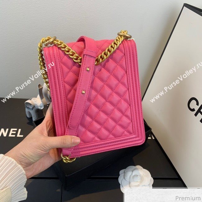 Chanel Grained Calfskin Boy Flap Bag AS0130 Pink/Gold 2019 (SSZ-9031810)