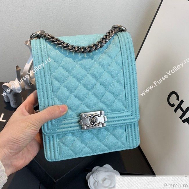 Chanel Grained Calfskin Boy Flap Bag AS0130 Light Blue/Silver 2019 (SSZ-9031812)