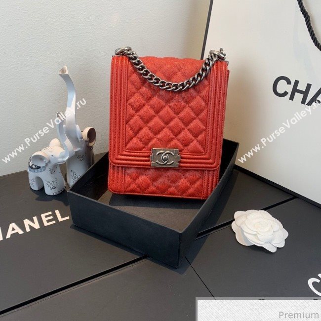 Chanel Grained Calfskin Boy Flap Bag AS0130 Red/Silver 2019 (SSZ-9031813)