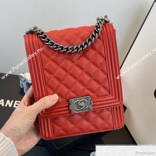 Chanel Grained Calfskin Boy Flap Bag AS0130 Red/Silver 2019 (SSZ-9031813)