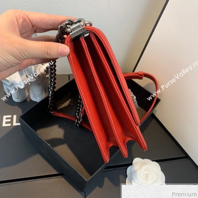 Chanel Grained Calfskin Boy Flap Bag AS0130 Red/Silver 2019 (SSZ-9031813)