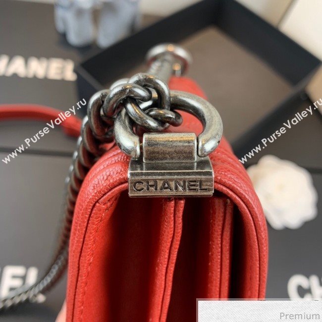 Chanel Grained Calfskin Boy Flap Bag AS0130 Red/Silver 2019 (SSZ-9031813)