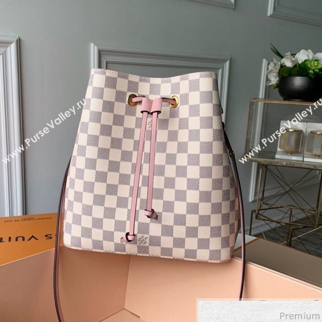 Louis Vuitton Noe Bucket Bag in Damier Azur Canvas N40152 Pink 2019 (KD-9031818)