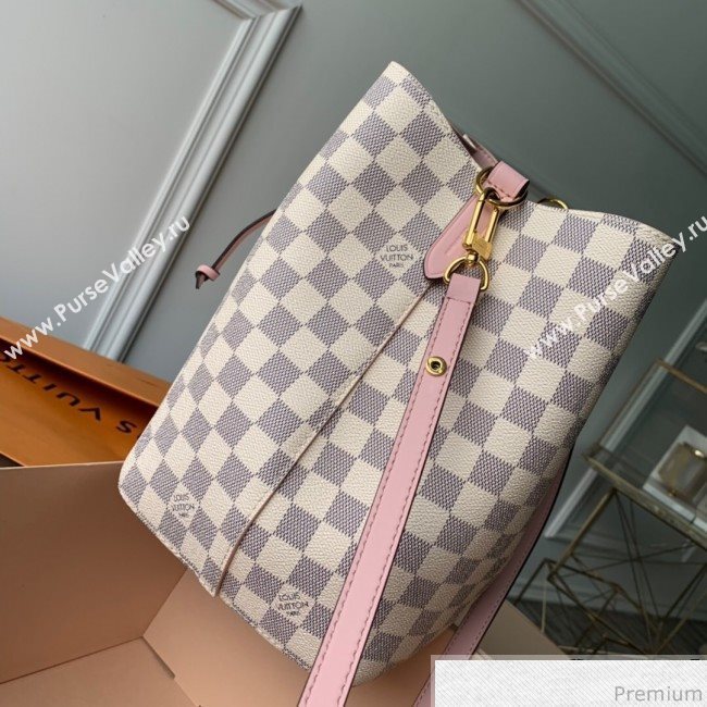 Louis Vuitton Noe Bucket Bag in Damier Azur Canvas N40152 Pink 2019 (KD-9031818)