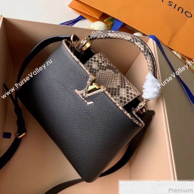 Louis Vuitton Capucines BB Python Top Handle Bag N95509 Black/Grey 2019 (FANG-9031823)